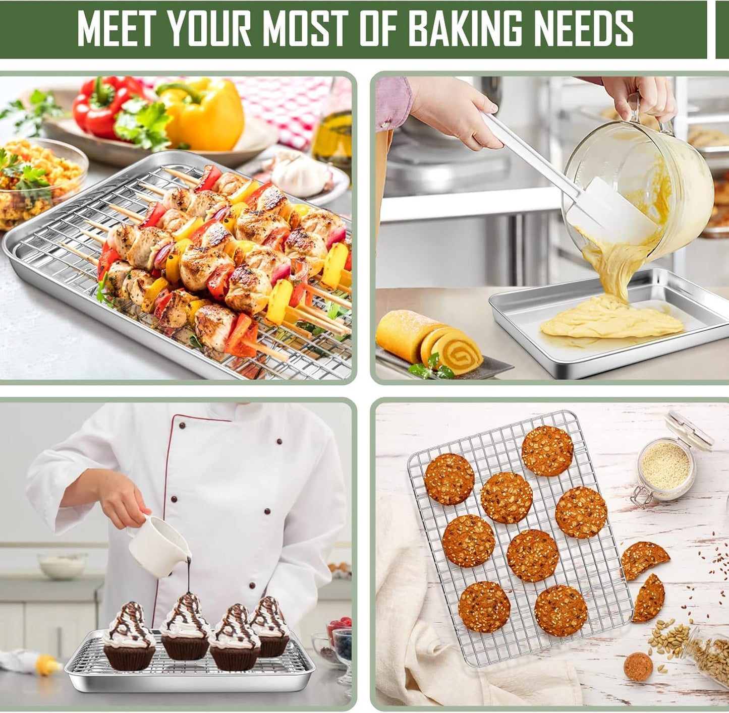 17.5 Inch Baking Sheet Pan with Rack Set, Joyfair Stainless Steel Half Size Oven Cookie Sheet Tray with Cooling Rack, Non-Toxic & Heavy Duty, Mirror Finishes &Easy Cleaning - (1 Pan + 1 Rack)