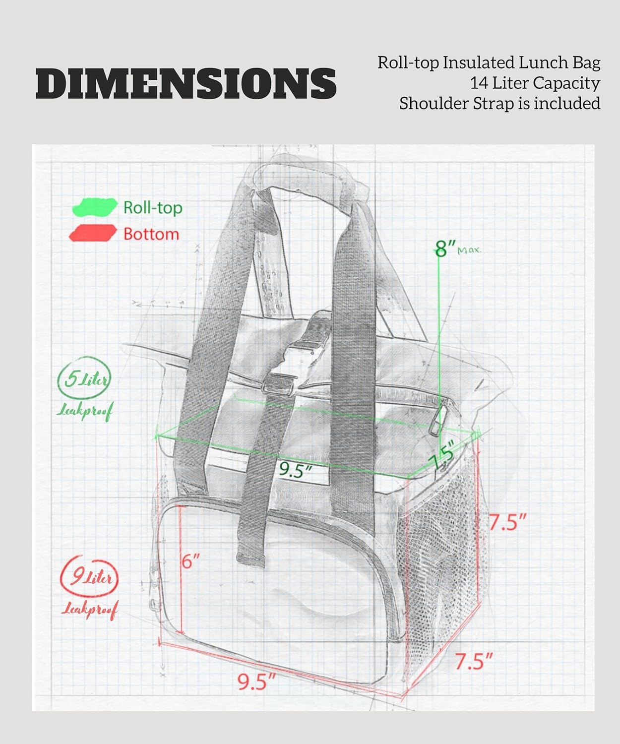 SUNNY BIRD Dual Compartment Lunch Bag Insulated Lunch Box for Women and Men (Green with Boho Strap)