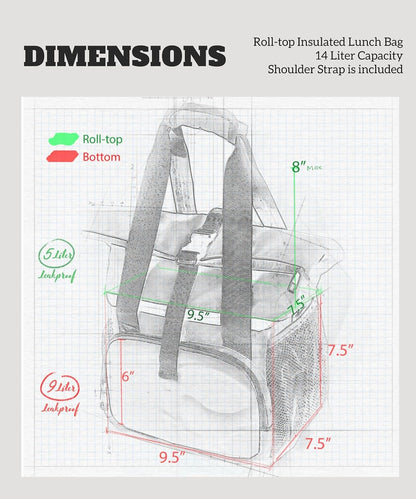 SUNNY BIRD Dual Compartment Lunch Bag Insulated Lunch Box for Women and Men (Green with Boho Strap)