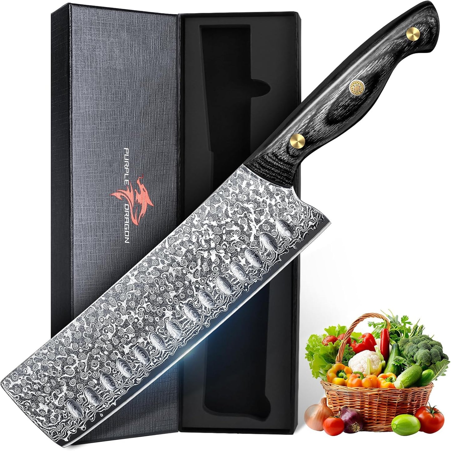 Purple Dragon Damascus Fish Fillet Knife - 7 inch Flexible Boning Knife with VG10 Core, Kitchen Slicing Knife with Full Tang Handle, Birthday Dad Mom Gift