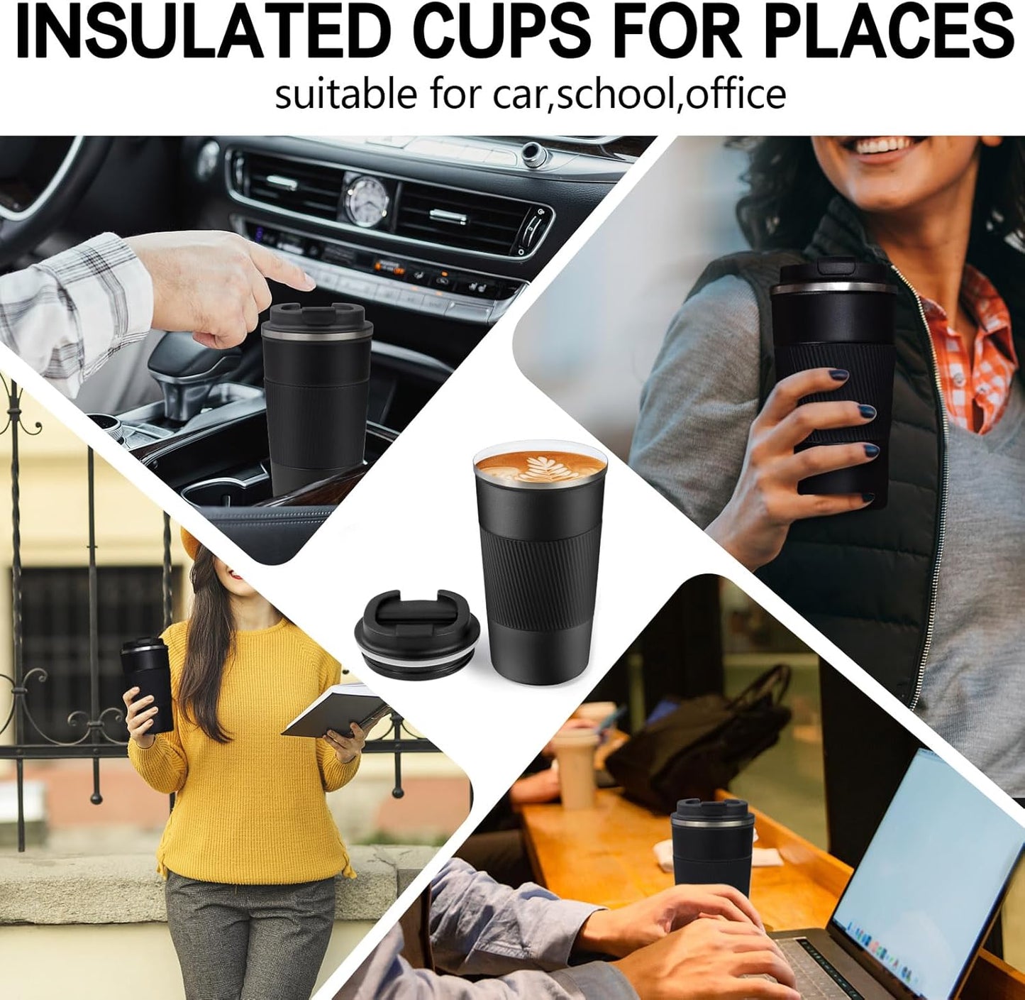18oz Mug with Ceramic Coating Inside, Insulated Coffee Mug with Lid, Leak Proof Coffee Travel Mug, Travel Coffee Mug Fits in Car Cup Holder