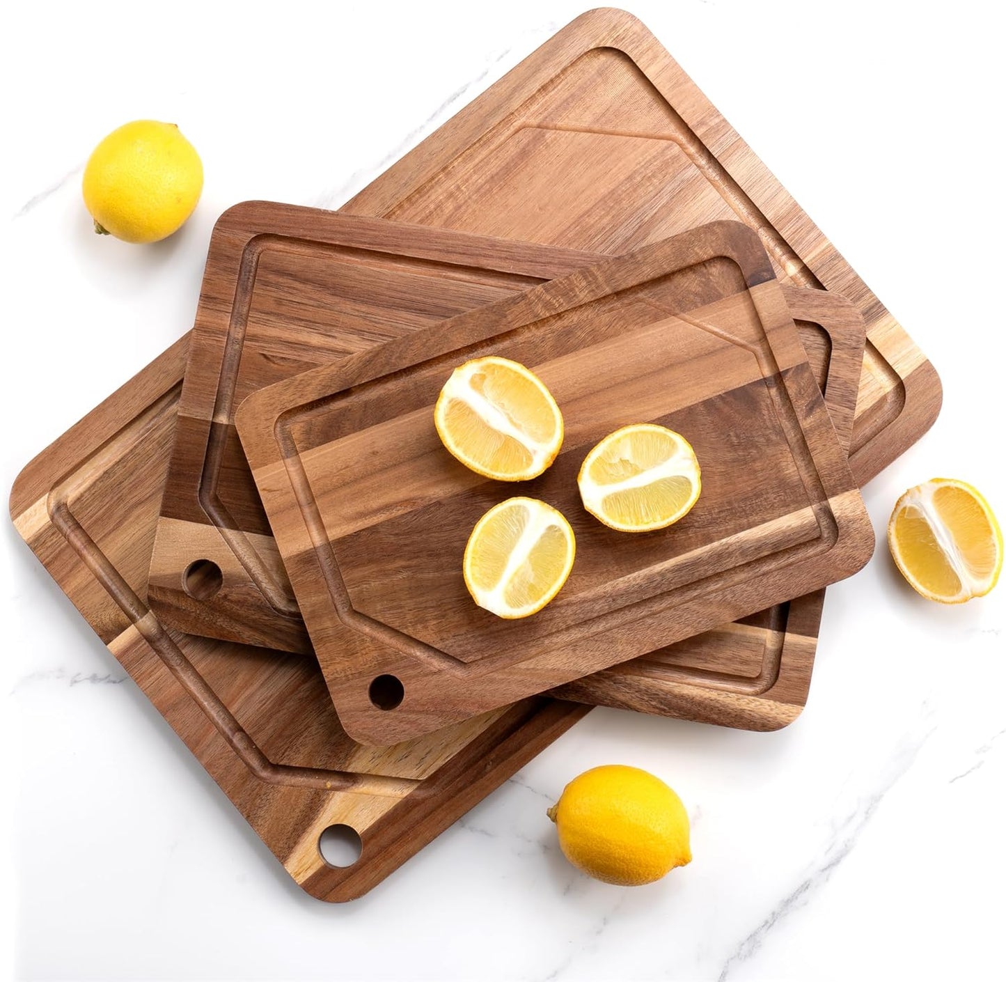 Bamboo Cutting Board Set of 3, Cutting Boards for Kitchen with Juice Groove, Bamboo Chopping Board Set, Serving Board Set for Meat, Fruit Vegetable and Cheese