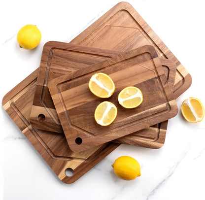 Bamboo Cutting Board Set of 3, Cutting Boards for Kitchen with Juice Groove, Bamboo Chopping Board Set, Serving Board Set for Meat, Fruit Vegetable and Cheese