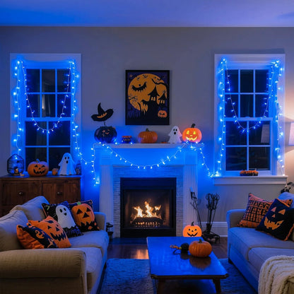 JMEXSUSS 66ft 200 LED Halloween Lights Outdoor, Orange String Lights Clear Wire, 8 Modes Orange Halloween Christmas String Lights Plug in for Tree Indoor Patio Garden Thanksgiving Decorations