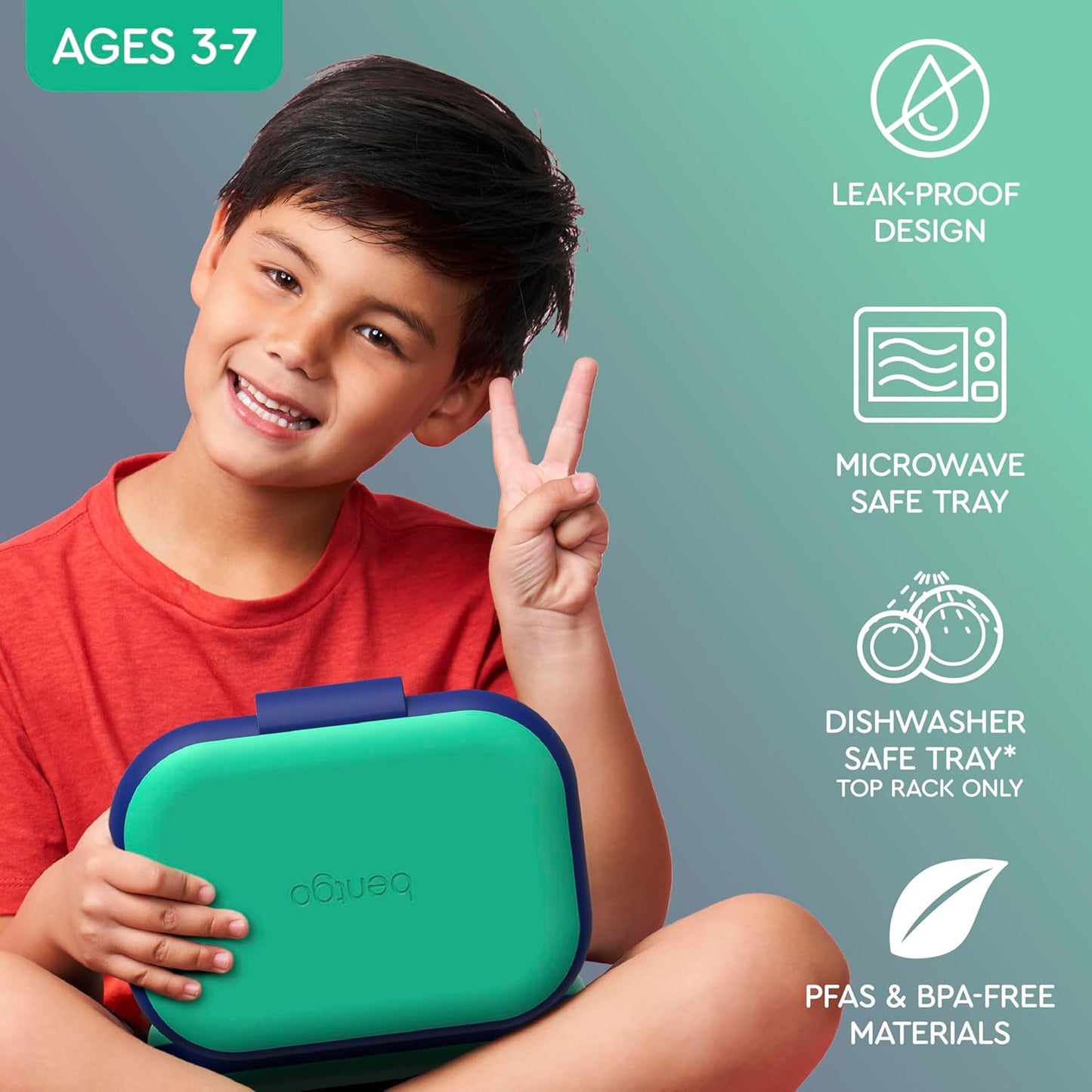 Bentgo Chill Kids Leak-Proof Lunch Box - 4-Compartment Bento Box with Built-In Ice Pack, 3.3 Cup Capacity, PFAS & BPA-Free, Microwave & Dishwasher Safe, Ideal Size for Ages 3 to 7 (Aqua)