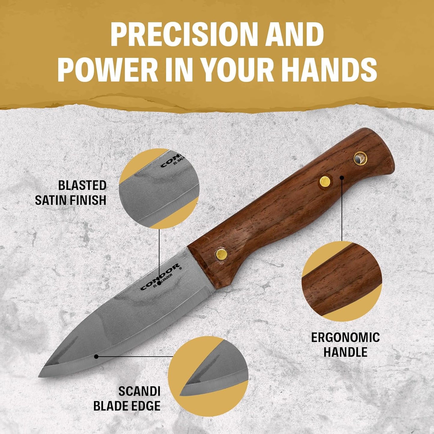 Condor Tool & Knife Bushlore 4.375-Inch Drop Point Blade, Handle with Leather Sheath, Plain
