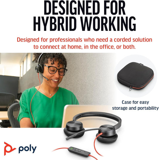 Poly Blackwire 8225 Premium Wired Headset (Plantronics) – Active Noise Canceling – Hi-fi Stereo - Connect to PC/Mac - Works w/Teams, Zoom - Amazon Exclusive - PuriLite
