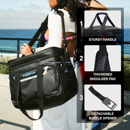 EVERFUN Cooler Bag Insulated Beach Cooler Lunch Bag Box for Men Women Dual Compartments Collapsible Waterproof Leak-Proof for Travel Work Picnic