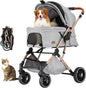 EchoSmile Pet Stroller for Dogs & Cats - One-Touch Foldable Design, Reversible Handle, Shock Absorbing Wheels, Large Pet Carrier Holds 3 Small/Medium Pets (50lbs), Removable Washable Pad & Storage Basket(Gray)