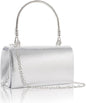 Larcenciel Clutch Purses for Women, Elegant Metallic Silver Evening Handbags with 2 Chain Straps, Fashion Vegan Leather Ladies Party Bags for Prom Wedding Cocktail Club Formal Events Nights Out, Small - PuriLite