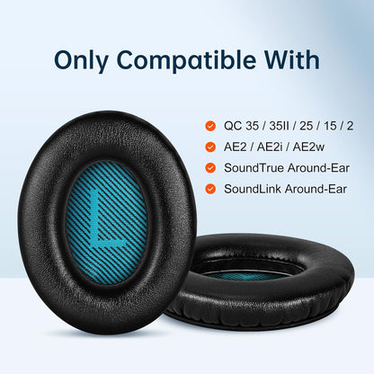 Replacement Ear Pads Earpads for Bose QuietComfort QC 2 15 25 35 Ear Cushion for QC2 QC15 QC25 QC35 SoundLink SoundTrue Around-Ear II AE2 (Black)