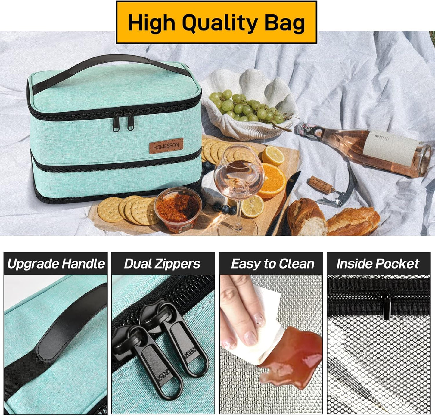 HOMESPON Expandable Lunch Bag for Men Women Insulated Lunch Box Holder with Handle for Picnics Work Travel (Blue)