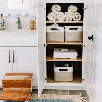OrganiHaus Large Fabric Storage Baskets for Shelves 3 Pack, 15x11in Closet Storage Bins for Shelves, Cloth Baskets, Fabric Storage Cubes, Linen Closet Organizers, Fabric Basket, White Basket
