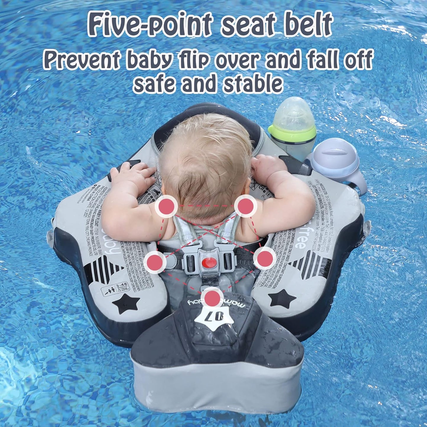 Mambobaby Baby Swim Float with Canopy, Non-Inflatable Solid Baby Float, Upgrade Soft Skin-Friendly Material Infant Swim Float