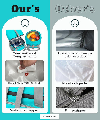 SUNNY BIRD Dual Compartment Lunch Bag Insulated Lunch Box for Women and Men (Green with Boho Strap)