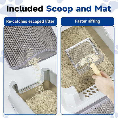 TENTIZON Stainless Steel Cat Litter Box, Extra Large Enclosed Kitty Litter Box with Removable Lid, Scoop, Pedal, XL High Sided Metal Litter Pan for Kitten, Big Cats Up to 11KG