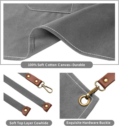CONTAIL Chef Apron for Men Women,Canvas Aprons with Pockets-Cross Back Kitchen Apron for Cooking Grilling Baking BBQ Barber