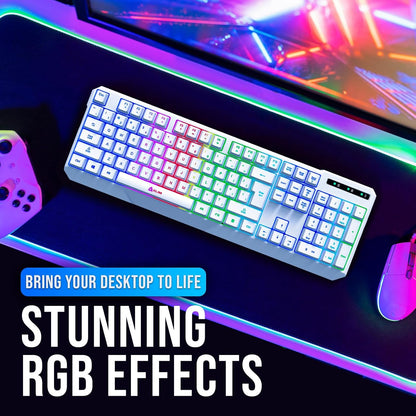 KLIM  Chroma Wireless Gaming Keyboard RGB New - Long-Lasting Rechargeable Battery - Quick and Quiet Typing - Water Resistant Backlit Wireless Keyboard for PC PS5 PS4 Mac - Black