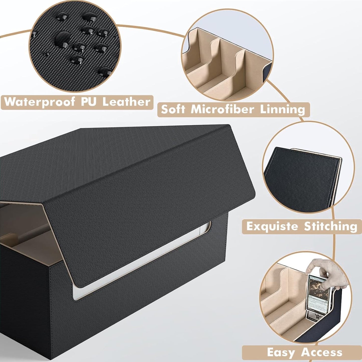 ZLCA Card Storage Box for MTG PTCG, Commander Deck Box Holds 3000+ Cards, Card Storage Case with 4 Stoppers, Card Organizer for TCG Sport Cards (Black)