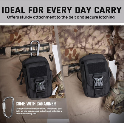 WYNEX Tactical Compass Phone Pouch, Large Molle Smartphone Holster Case Double Capacity Small Utility EDC Pouch with Compass Buckle and Carabiner