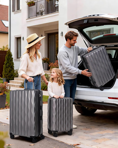 3-Piece Hardside Luggage Set with Spinner Wheels (Grey)