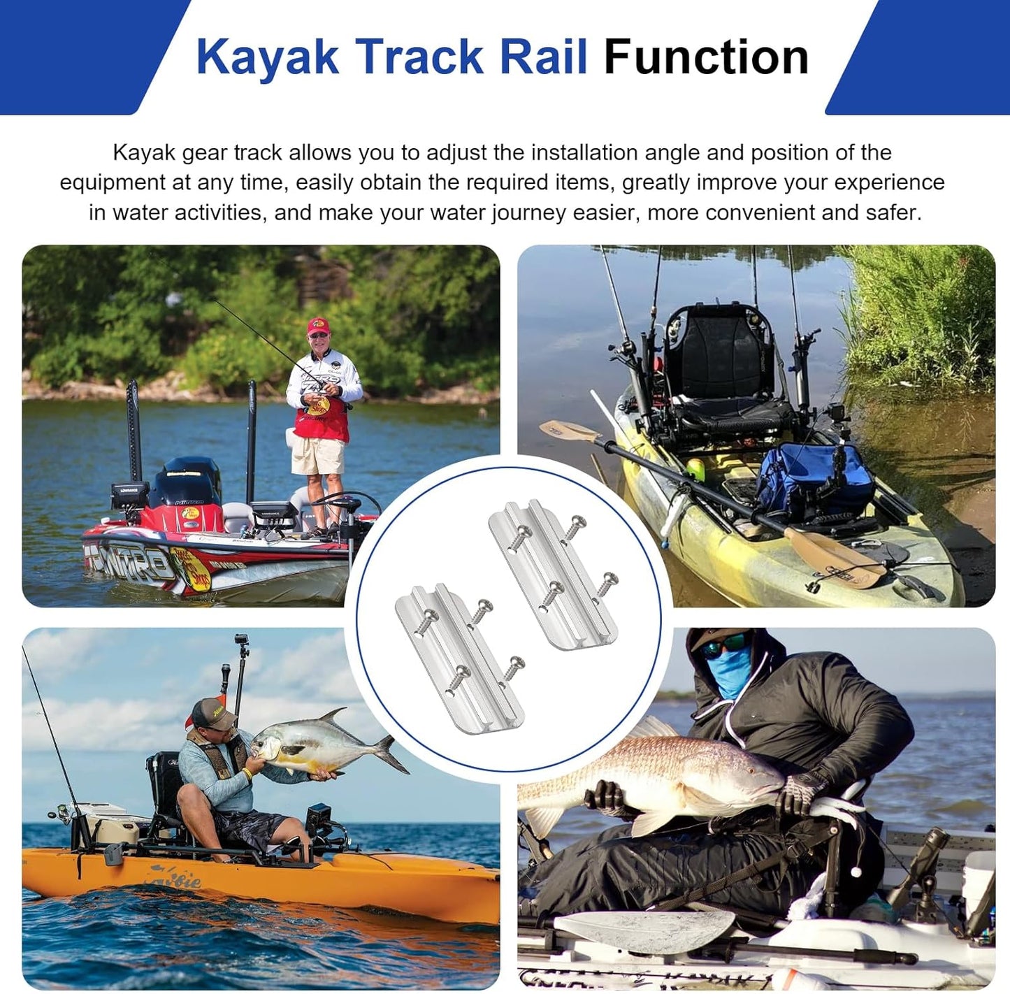 Kayak Track Kayak Rail Accessories Mount for Fishing Rod, Cup Holder, Paddle Holders, Fish Finder, Anchor Cleats for 1/2" Wide Track Hardware (4 Inches, Aluminum, 2 Pieces)