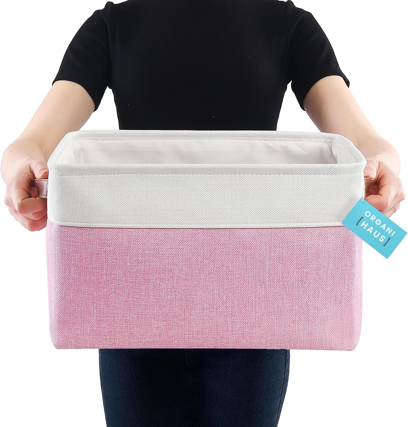 OrganiHaus Large Fabric Storage Baskets for Shelves 3 Pack, 15x11in Closet Storage Bins for Shelves, Cloth Baskets, Fabric Storage Cubes, Linen Closet Organizers, Fabric Basket, White Basket