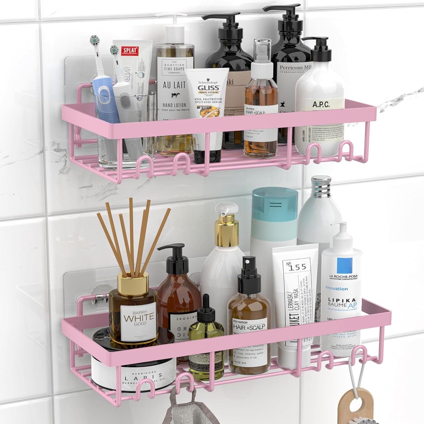 Moforoco Shower Caddy Shelf Organizer Rack, Self Adhesive Black Bathroom Shelves Basket, Home Farmhouse Wall Shower Inside Organization and Storage Decor Rv Accessories, First Apartment Essentials