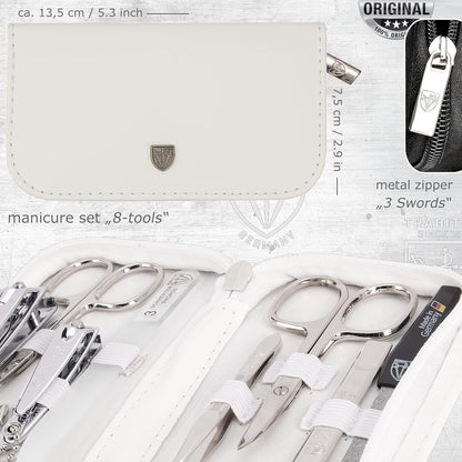 3 Swords Germany - brand quality 8 piece manicure pedicure grooming kit set for professional finger & toe nail care scissors clipper fashion leather case camou in gift box, Made in Germany