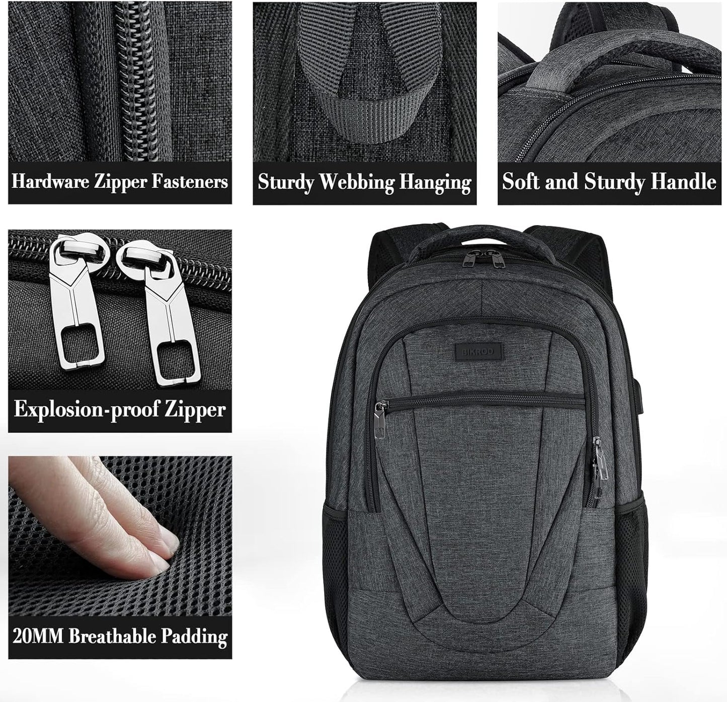 Backpack for Men and Women, School Backpacks for Teen Boys and Girls, Black Water Resistant Back Pack, Business Men Sturdy Computer Bag with USB Charging Port, Gifts