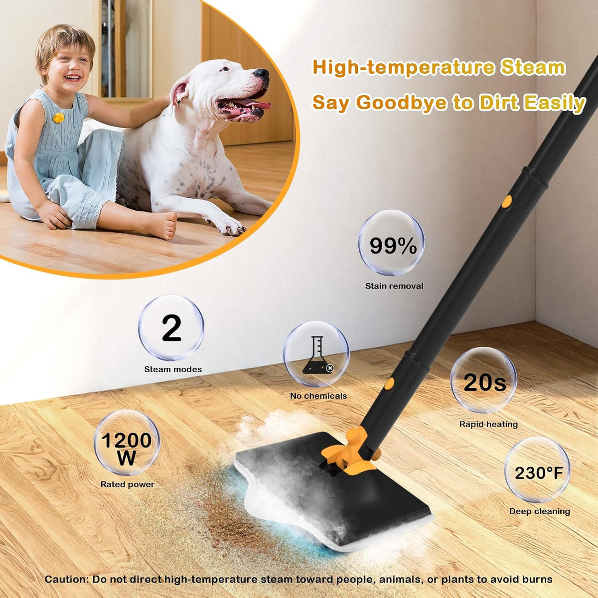 All-in-one Steam Mop Floor Cleaning with 23FT Cord, 12OZ Removable Tank