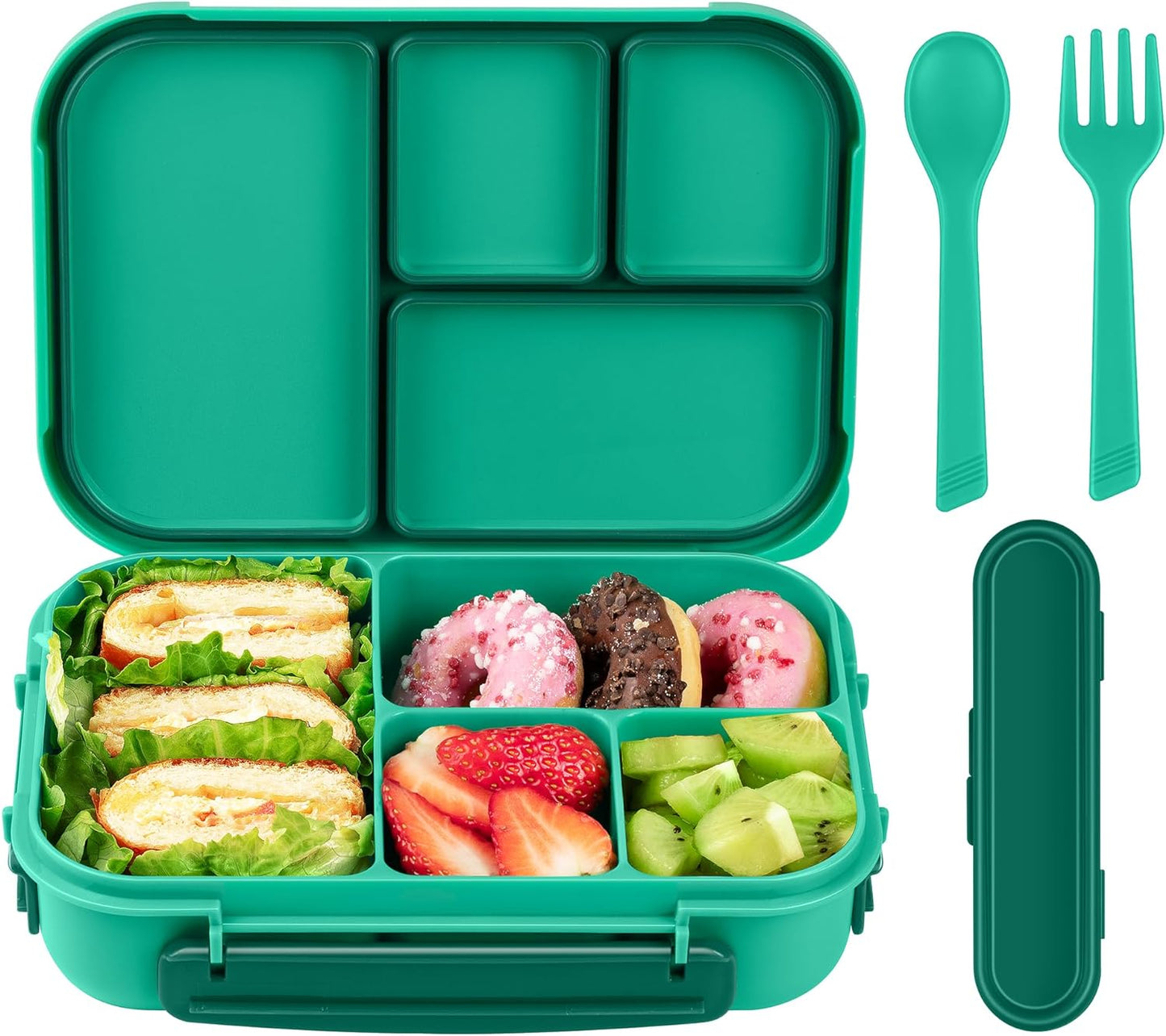 Amathley Lunch Box Kids,Bento Box Adult Lunch Box,Leakproof Lunch Containers for Adults/Kids/Toddler,1200ML-4 Compartments bento Lunch box with Utensil,Microwave & Dishwasher Safe(Dark Gray)