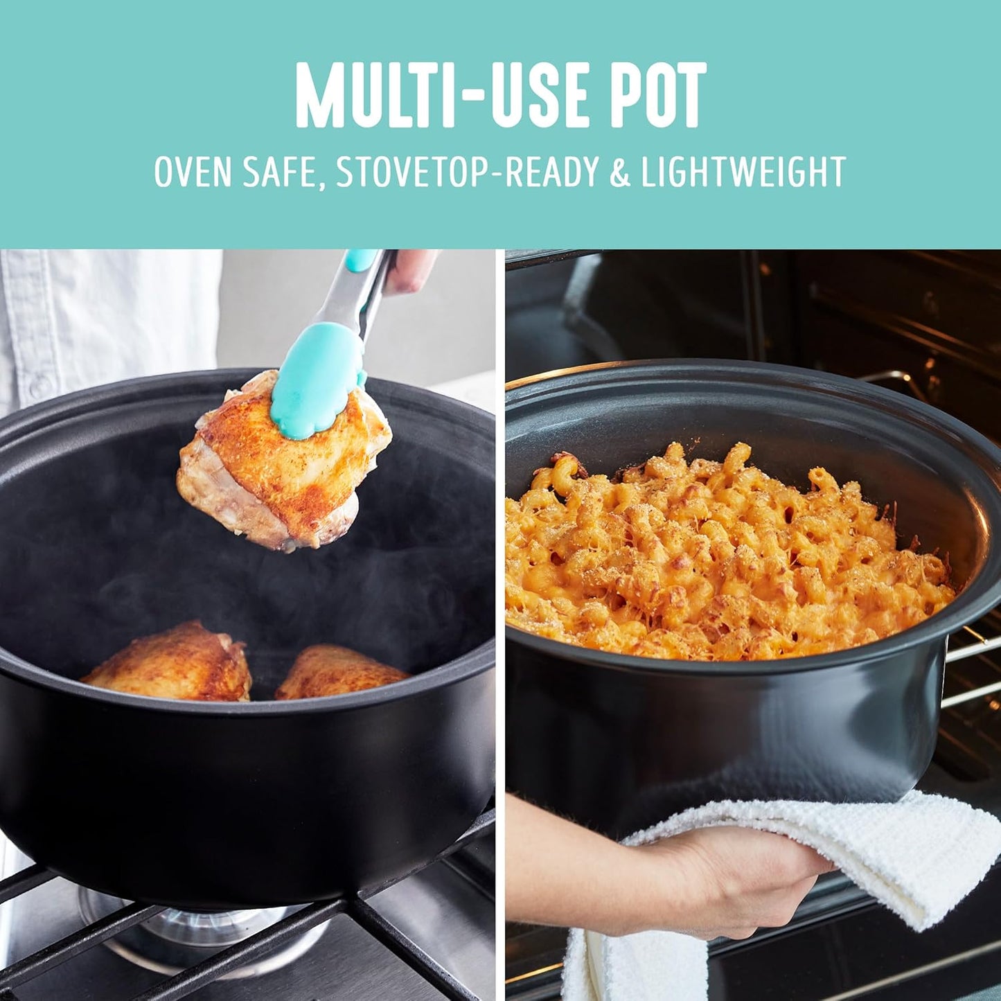 GreenLife 6QT Ceramic Slow Cooker, PFAS-Free, Programmable, Removable Healthy Nonstick Pot for Family Meals, Sear on Stovetop, Keep Warm, Digital Timer, Dishwasher Safe Glass Lid, Turquoise