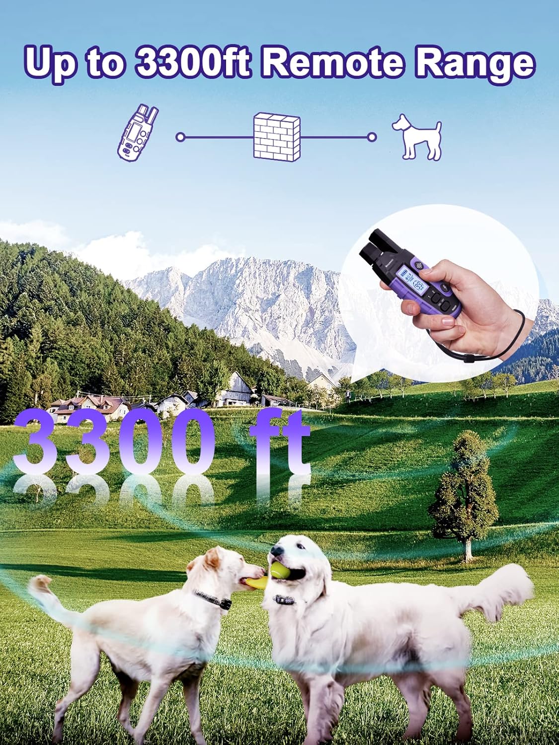 Bousnic Dog Shock Collar 2 Dogs (5-120Lbs) - 3300 ft Waterproof Training Collar for Dogs Large Medium Small with Rechargeable Remote, Beep (1-8) Vibration (1-16) and Humane Shock (1-99) Modes