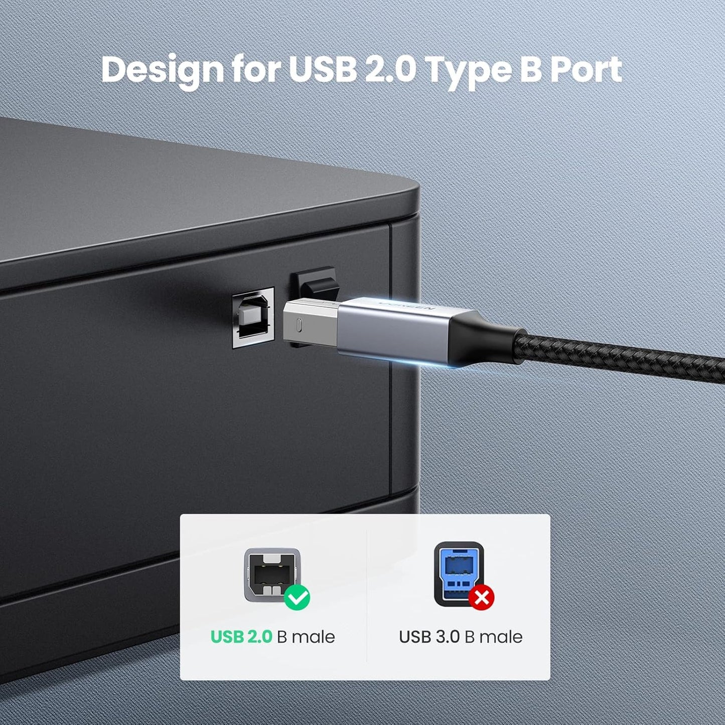UGREEN USB C Printer Cable C to A Printer Scanner Braided MIDI Cable Compatible with DJ Controller, MIDI Keyboard, Digital Mixing Console, Piano Keyboard for MacBook Pro, iPad, 6ft