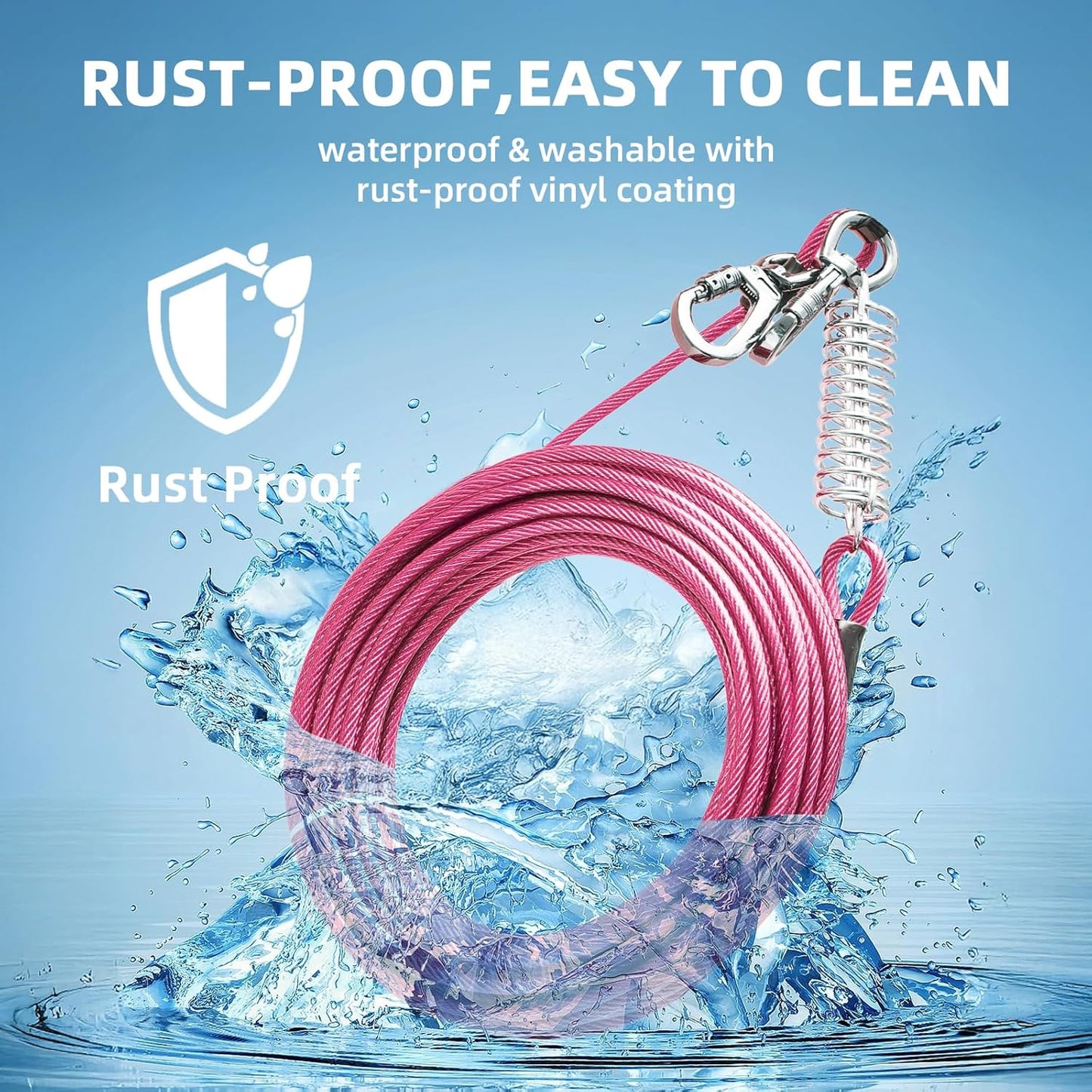 VST Dog Tie Out Cable 50FT-600LBS Break Strength,Heavy Duty Dog Leads for Yard with Shock Absorbing Spring & Lockable Hook,Outside Long Leash Cable,Chew Proof Dog Line for Small Medium Large Dogs