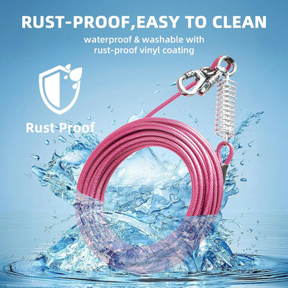 VST Dog Tie Out Cable 50FT-600LBS Break Strength,Heavy Duty Dog Leads for Yard with Shock Absorbing Spring & Lockable Hook,Outside Long Leash Cable,Chew Proof Dog Line for Small Medium Large Dogs