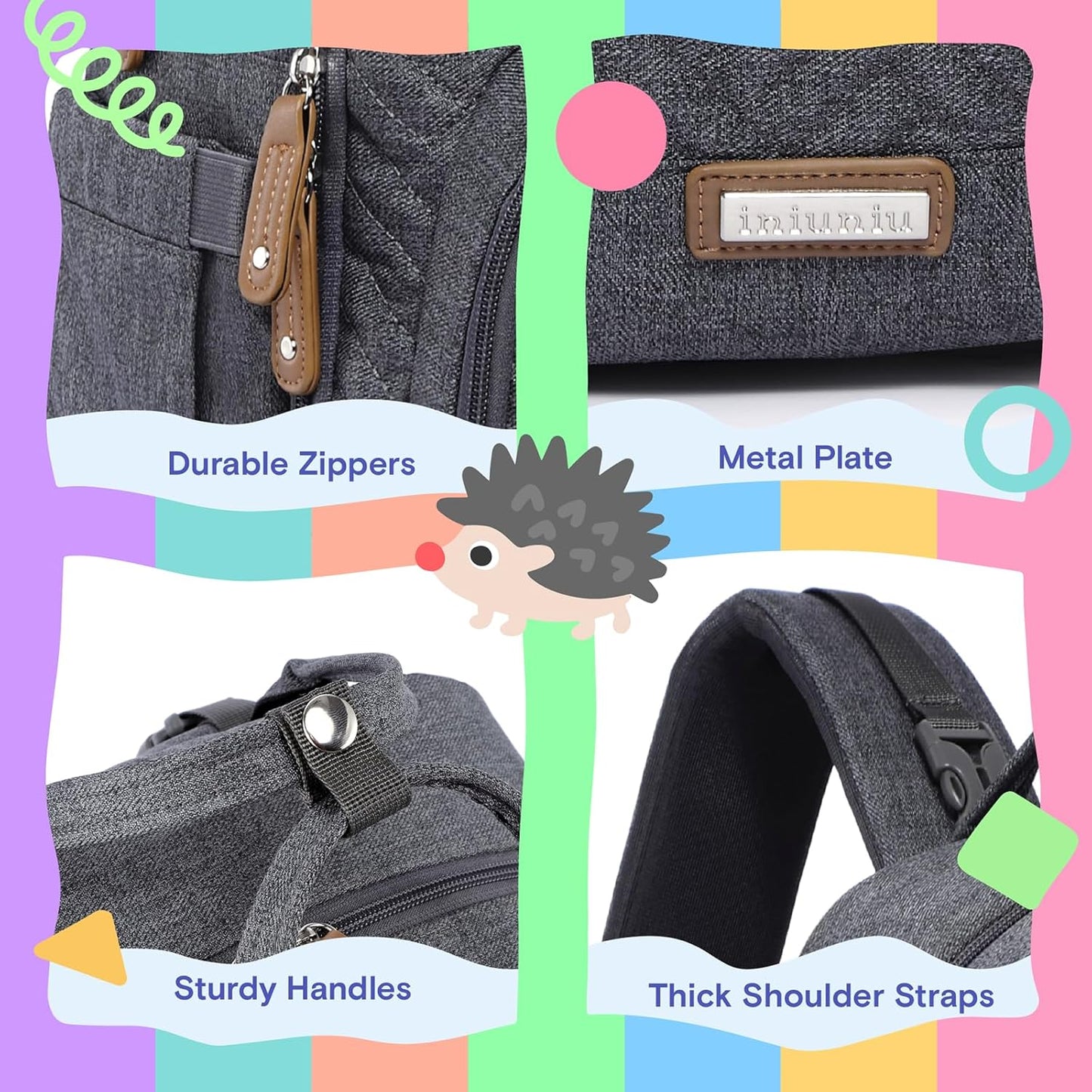 Diaper Bag Backpack, iniuniu Large Baby Bags with Diaper Pouch, Washable Changing Pad, Pacifier Case and Stroller Straps