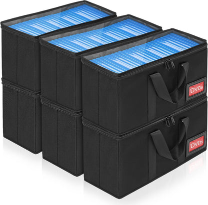 4 Pack-DVD Storage Boxes, PVC Clear Lid, DVD Case Holder Organizer with Index Labels-15.4"x 5.5"x 7.9" DVDs Storage Holder Bags for DVDs, CDs, Video Games, Books, Each Hold up to 25 DVDs Jewel Cases