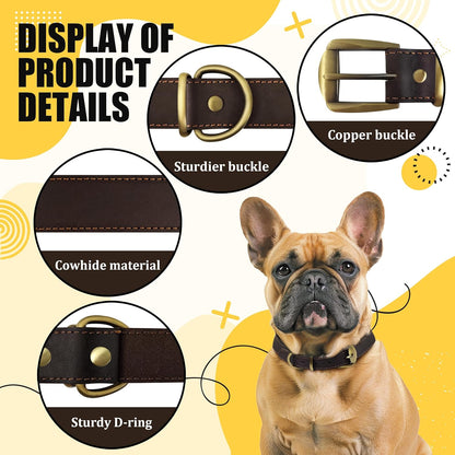 QRDA Leather Dog Collar Brown Dog Training Collar Heavy Duty Premium Leather Dog Collar Dog Collars for Medium/Large Dogs