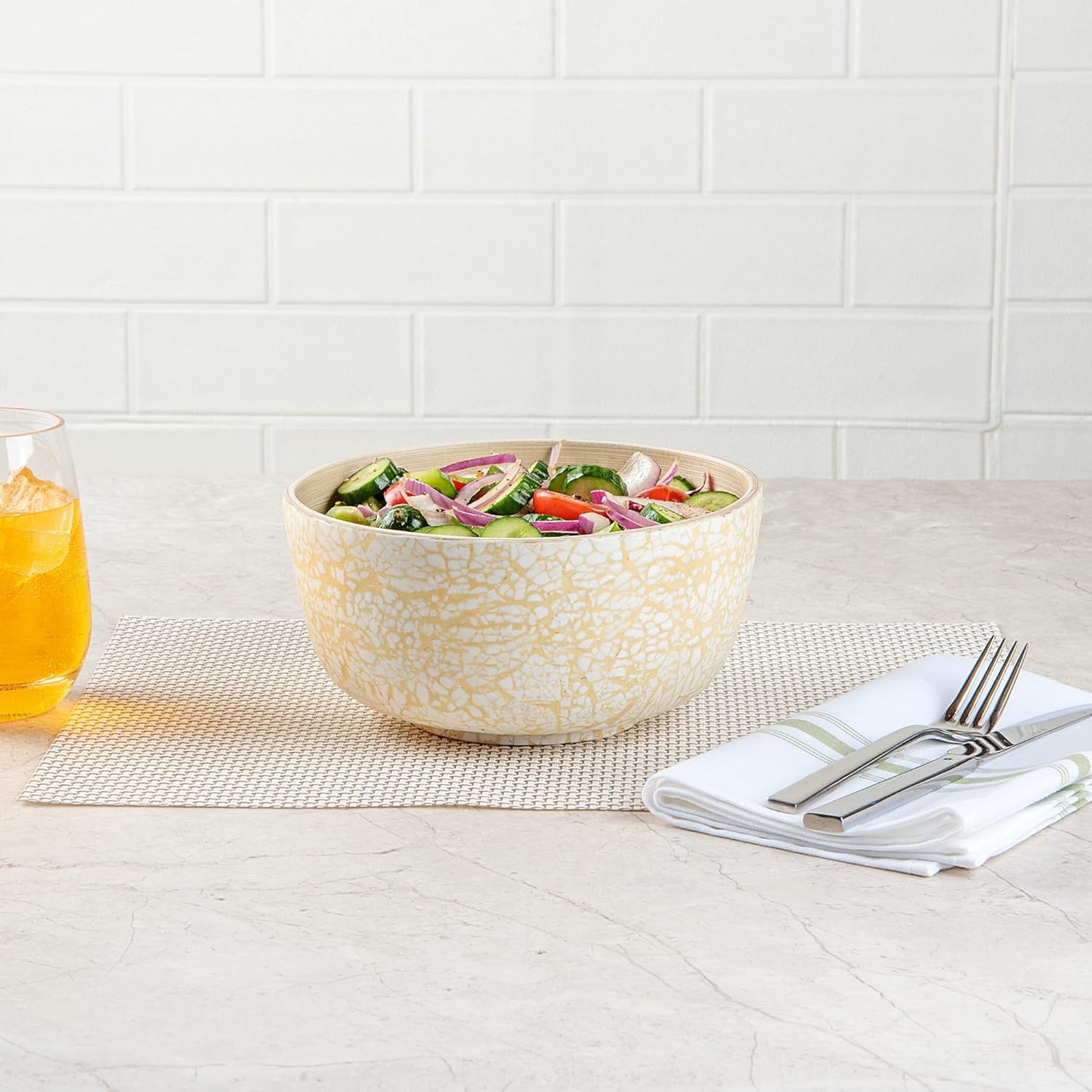 Restaurantware-Bambuddha 51 Ounce Extra Large Salad Bowl, 1 Heavy-Duty Round Salad Bowl - Sustainable, Reusable, Blue Bamboo Serving Dish, for Serving Salads, Fruits, and Appetizers