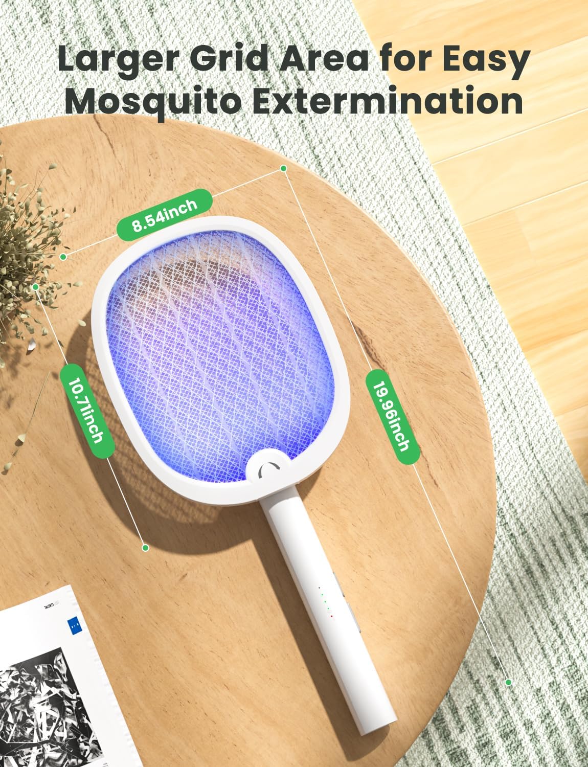YISSVIC Bug Zapper Racket 4000 Volt Electric Fly Swatter Fly Zapper Dual Modes with Attractant Light Rechargeable White