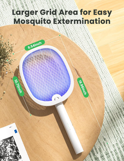 YISSVIC Bug Zapper Racket 4000 Volt Electric Fly Swatter Fly Zapper Dual Modes with Attractant Light Rechargeable White