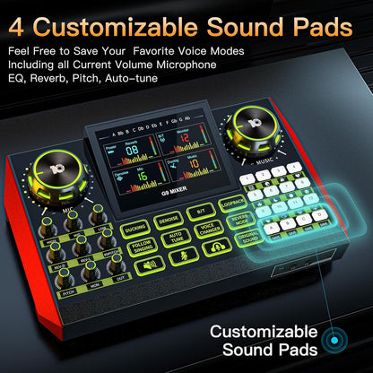 Tenlamp G9 Podcast Audio Mixer, Compatible with 3.5mm Microphones, Live Sound Card for PC/Phone Streaming Content Creators, with Noise Reduction and One-Touch Mute