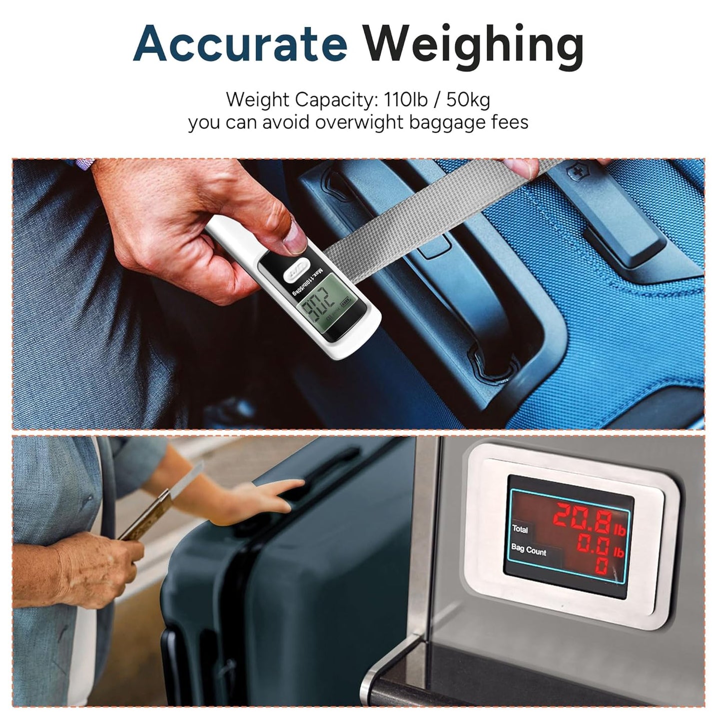 travel inspira Luggage Scale Battery-Free, Travel Essentials, Portable Handheld Digital Suitcase Weight Scale for for Travel Accessories, 110lbs/50kg