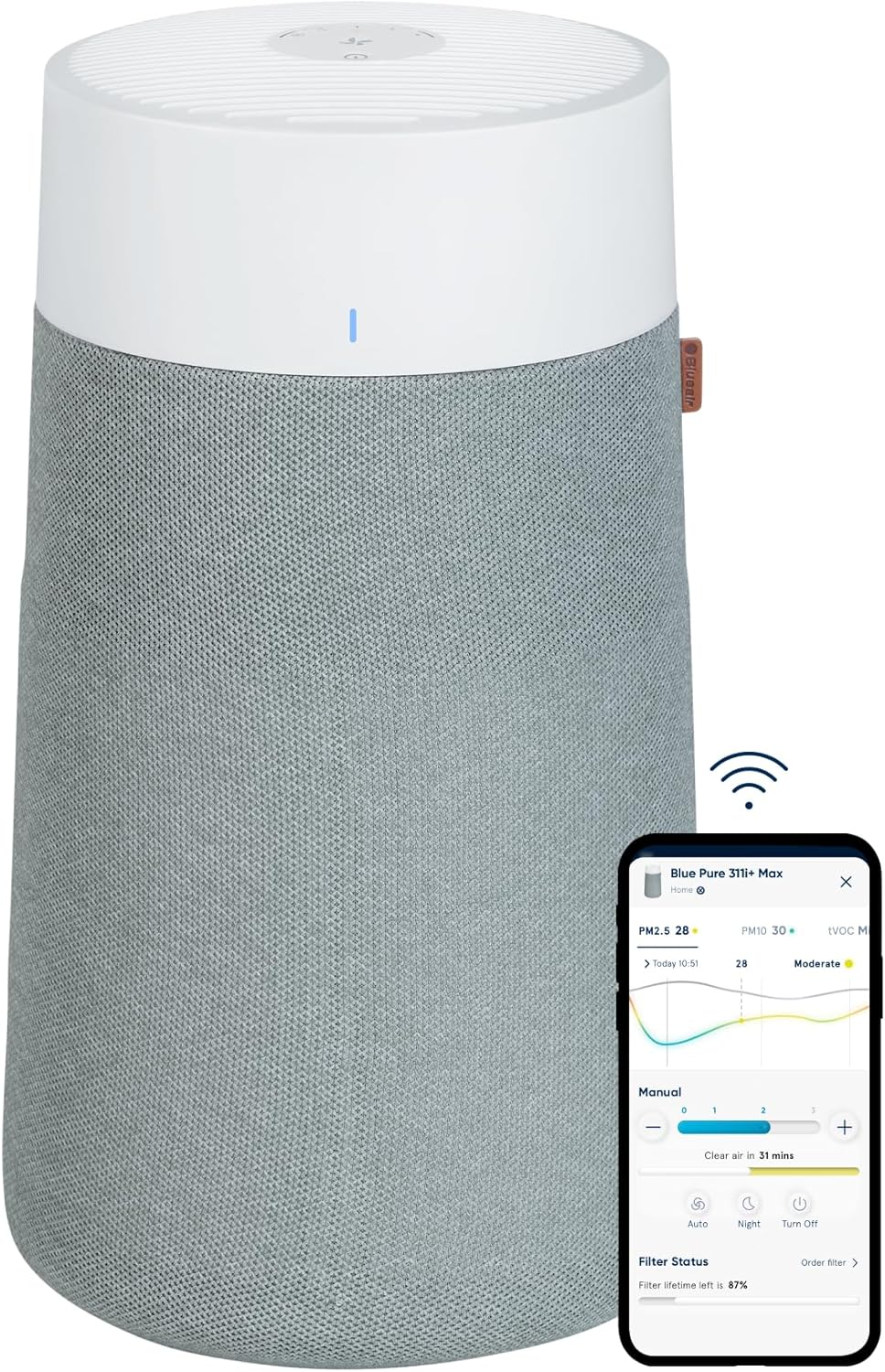 BLUEAIR Air Purifiers for Medium Rooms, Bedroom, Kitchen, Cleans 1,858 sqft in one hour, HEPASilent Smart Air Cleaner for Home, Pets, Allergies, Dust, Mold, Smoke - Blue Pure 311i Max