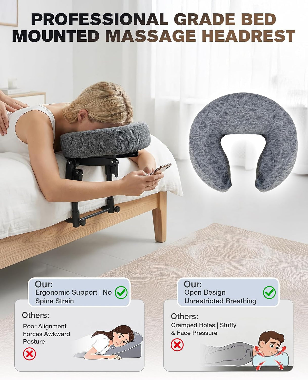 Massage Headrest for Bed, Massage Face Cradle for Bed, Adjustable 18" Height Bed Massage Head Holder, for Home Salon Spa Massage Table, Comfortable Face Down Pillow After Eye Surgery