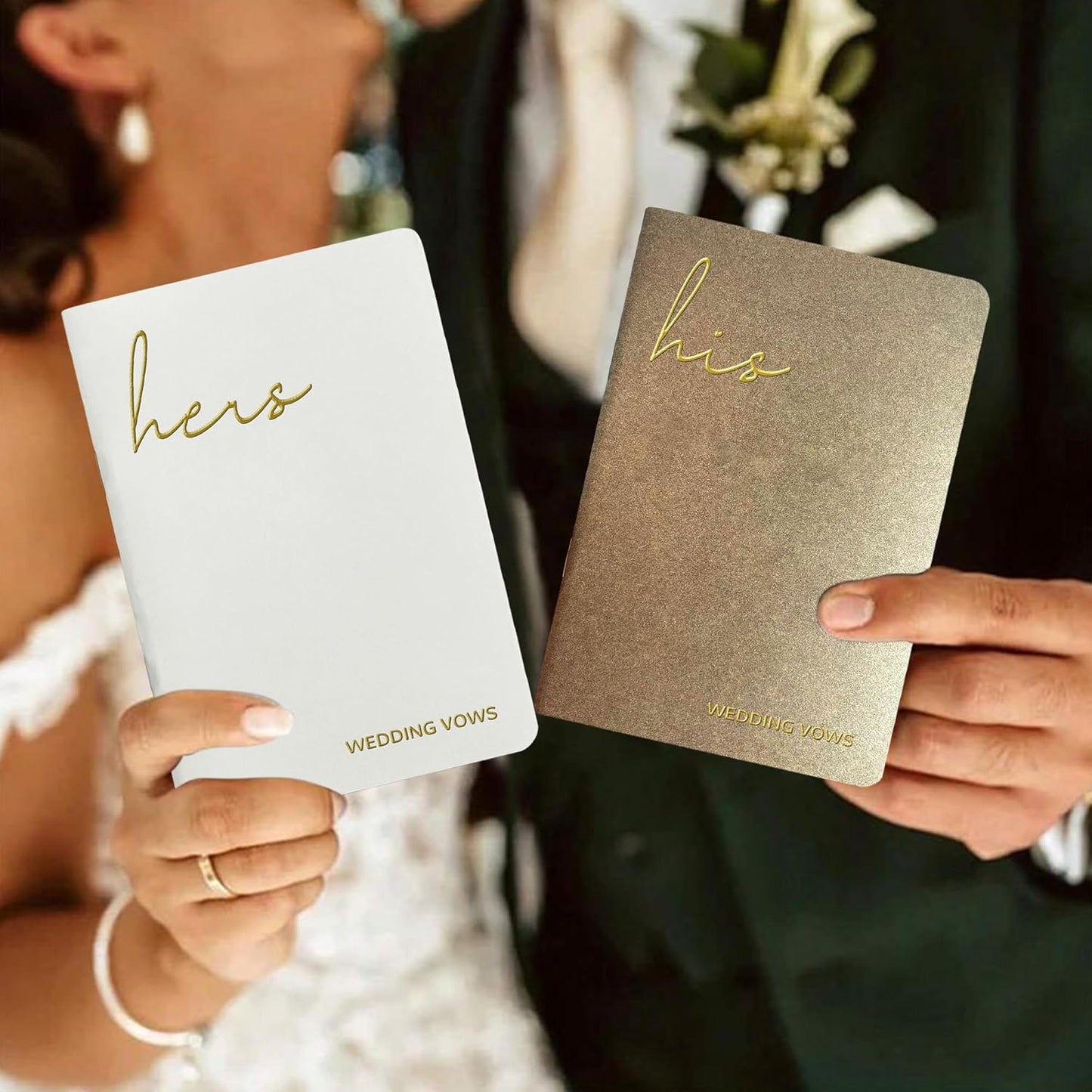 WeddingGiftsWedding Vow Books His and Hers Soft Touch Gold Foil Engraving Vow Books Wedding Essentials Wedding Accessories(TR-HH-Black)
