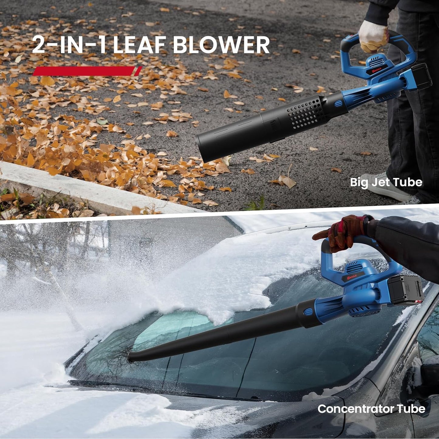 Leaf Blower Cordless,460CFM &190MPH,20V 4.0Ah Upgrade Battery Powered 2-in-1 Leaf Blower(Upgraded),6 Variable Speed,for Blowing Leaves,Debris,Snow and Dust,4.0Ah Battery&Charger Included(Blue)