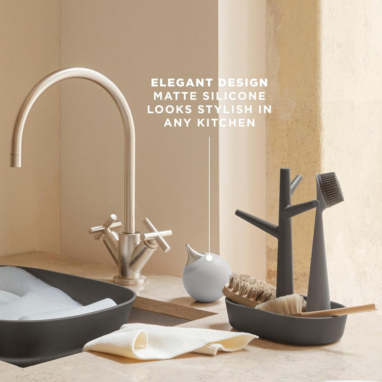 EVA SOLO | Soap Dispenser | Silicone with a Stainless Steel Spout for Kitchen Dish or Hand Soap | Danish Design, Functionality & Quality | Marble Grey